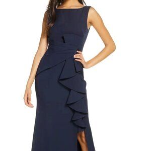 Eliza J Navy Blue Ruffle Gown